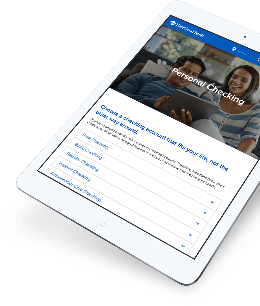 A view of the Heartland Bank website on a iPad