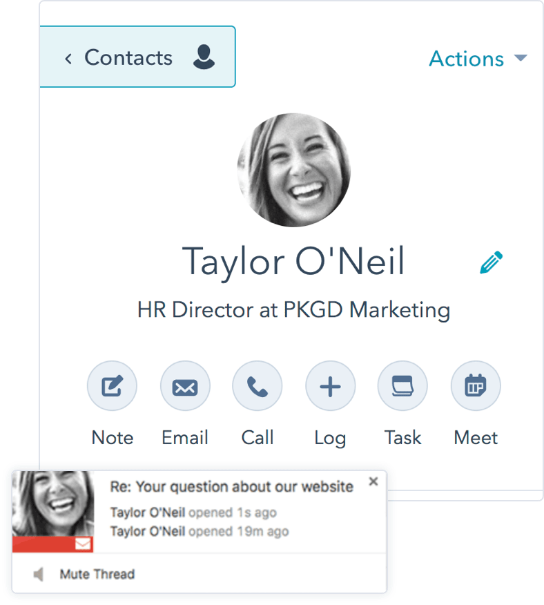 Screenshot of HubSpot's CRM Contacts User Interface