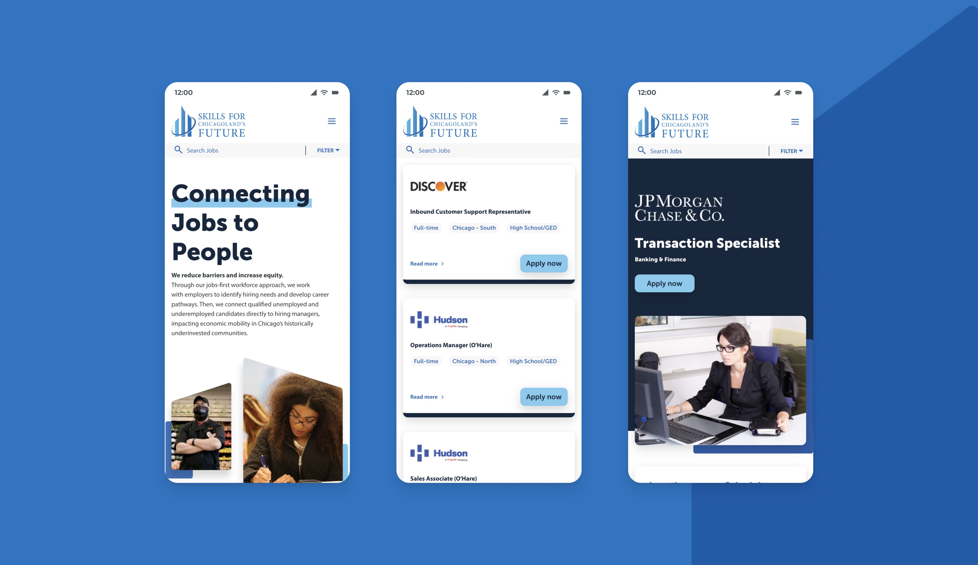 Skills for Chicagoland website on mobile screenshots