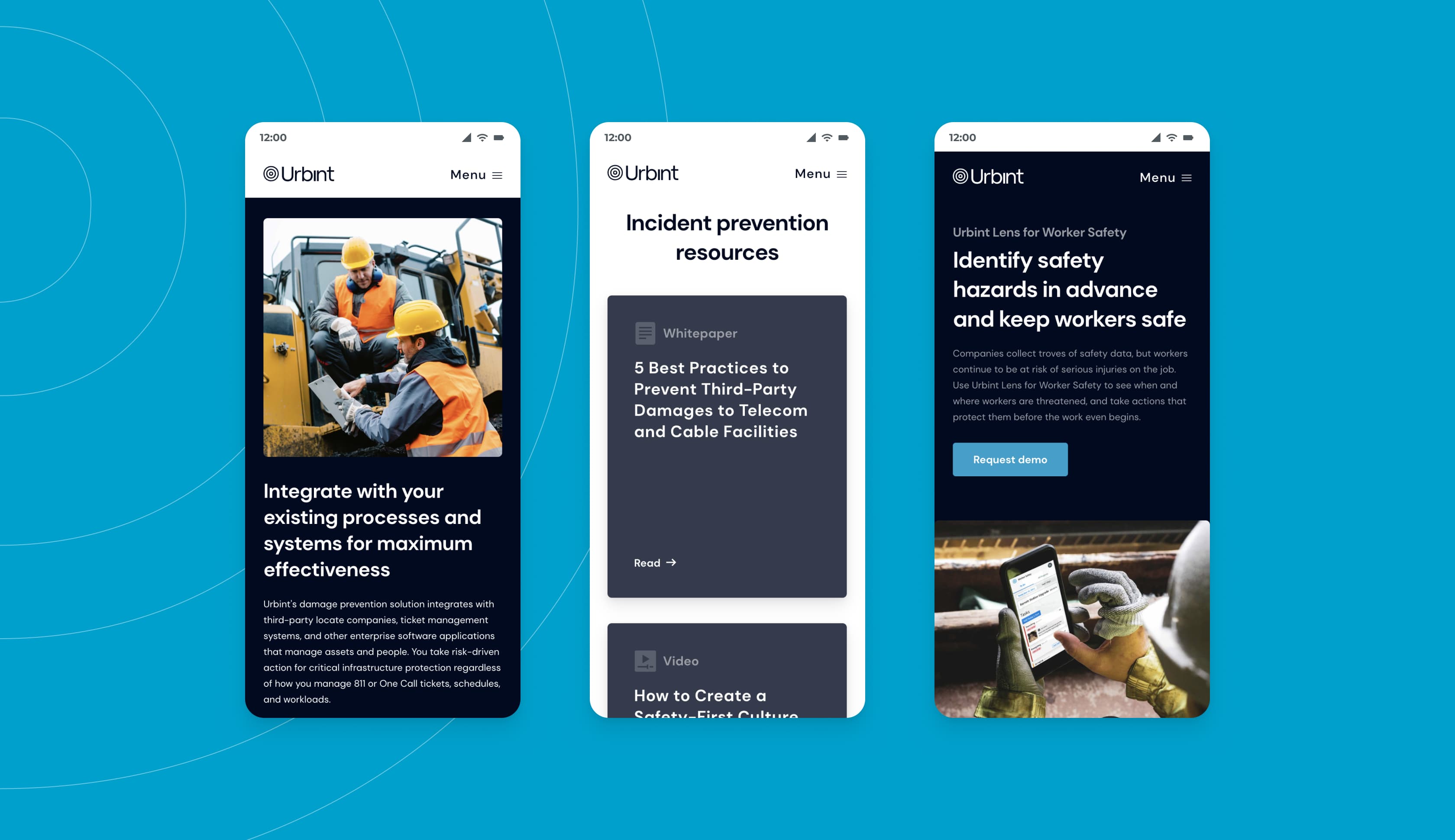 Three screenshots of Urbint's website