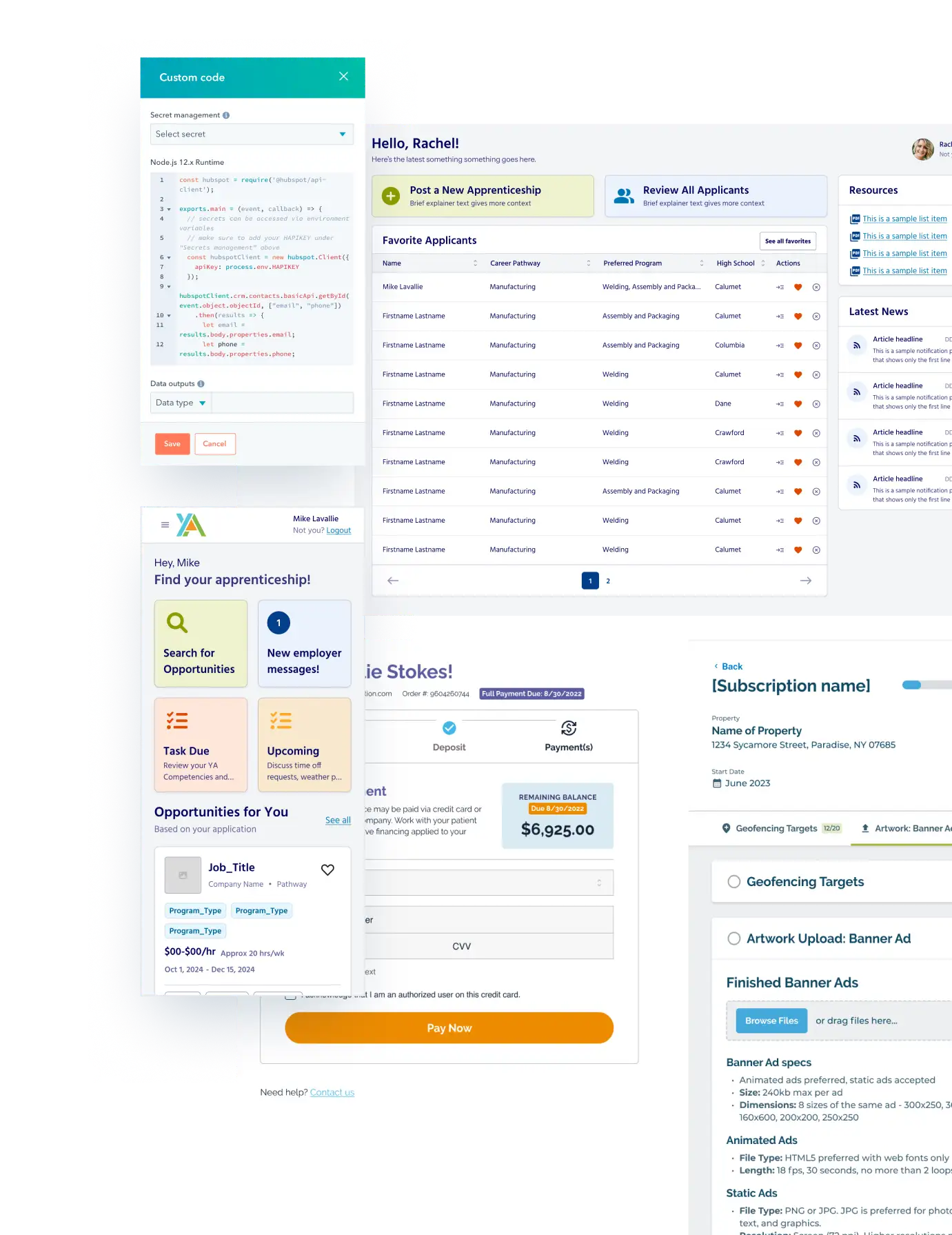 Screenshots of Portal Development Projects built on HubSpot