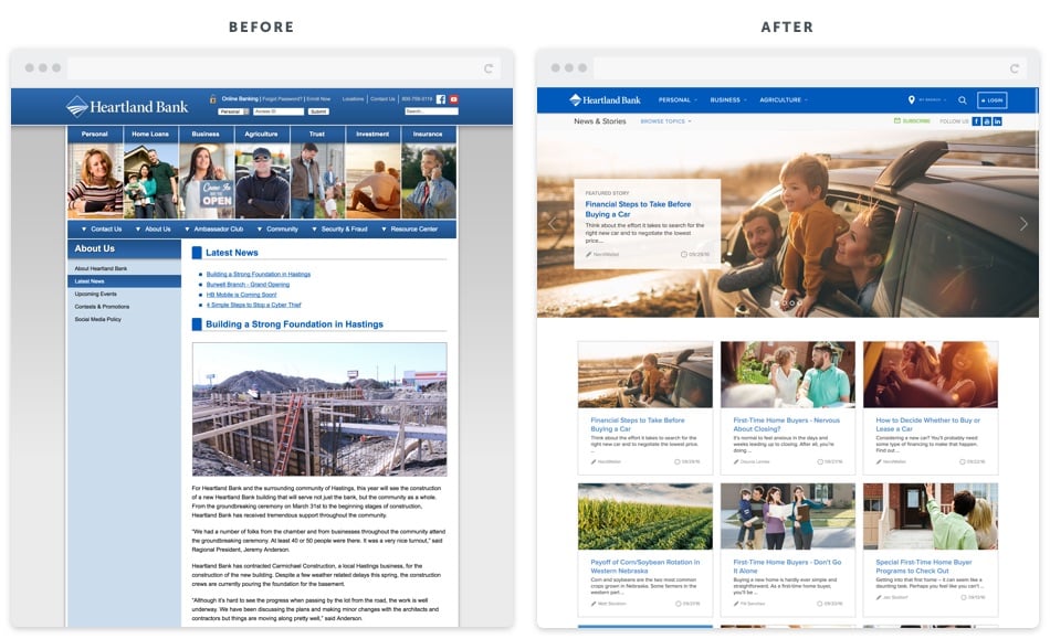 Heartland Bank Blog Redesign Before and After