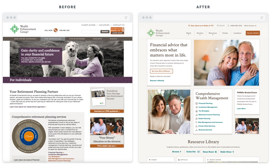 Wealth Enhancement Groups Website Redesign before and after